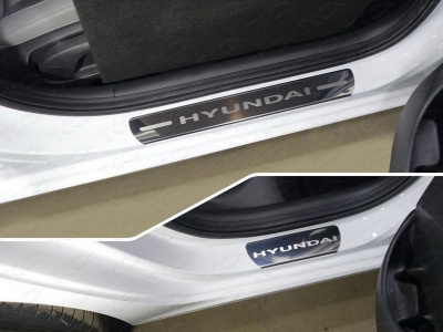 Hyundai i30 (17–) Накладки на пороги (лист зеркальный надпись Hyundai) 4шт